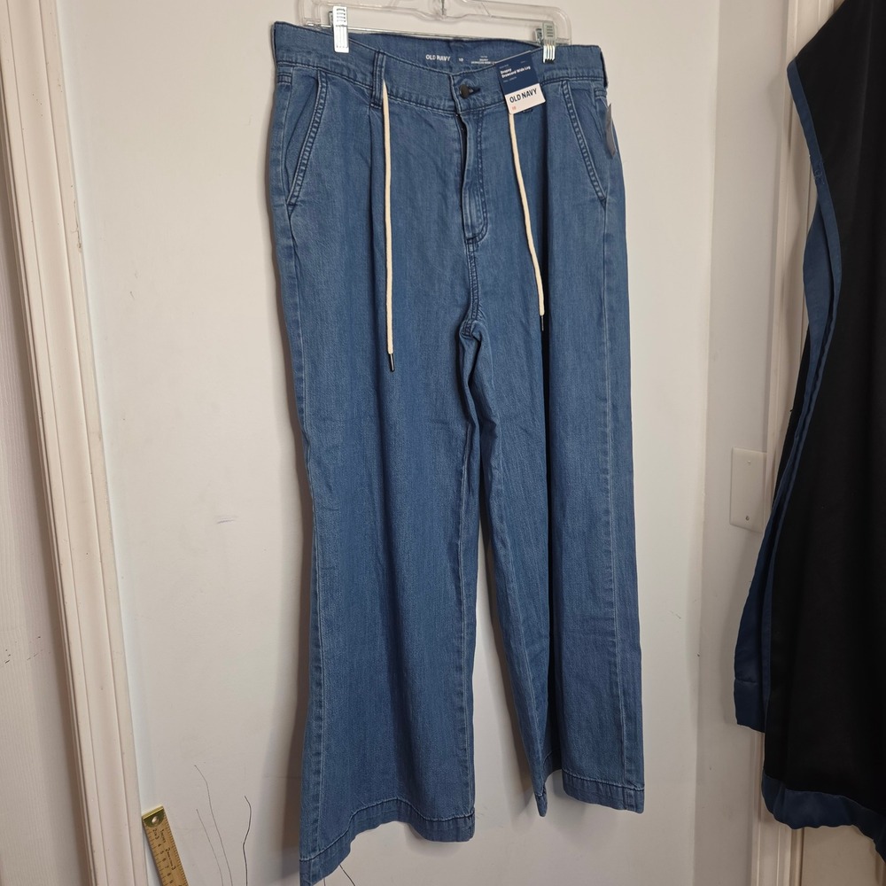 Old Navy High Rise Drapey Drawcord Wide Leg Denim Blue Jeans Size 10 NWT - Picture 1 of 6